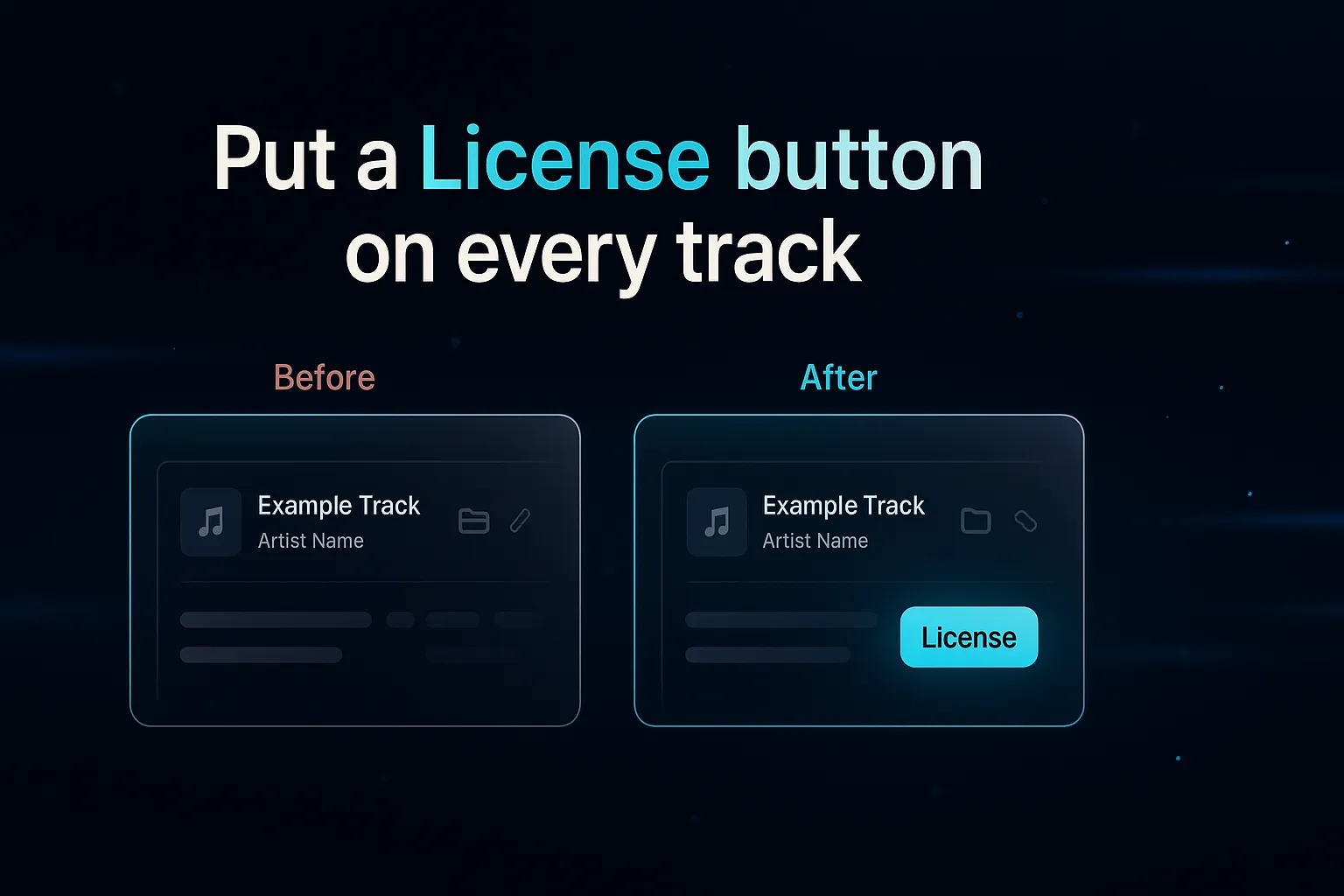 A before and after comparison showing a track gaining a clear License button