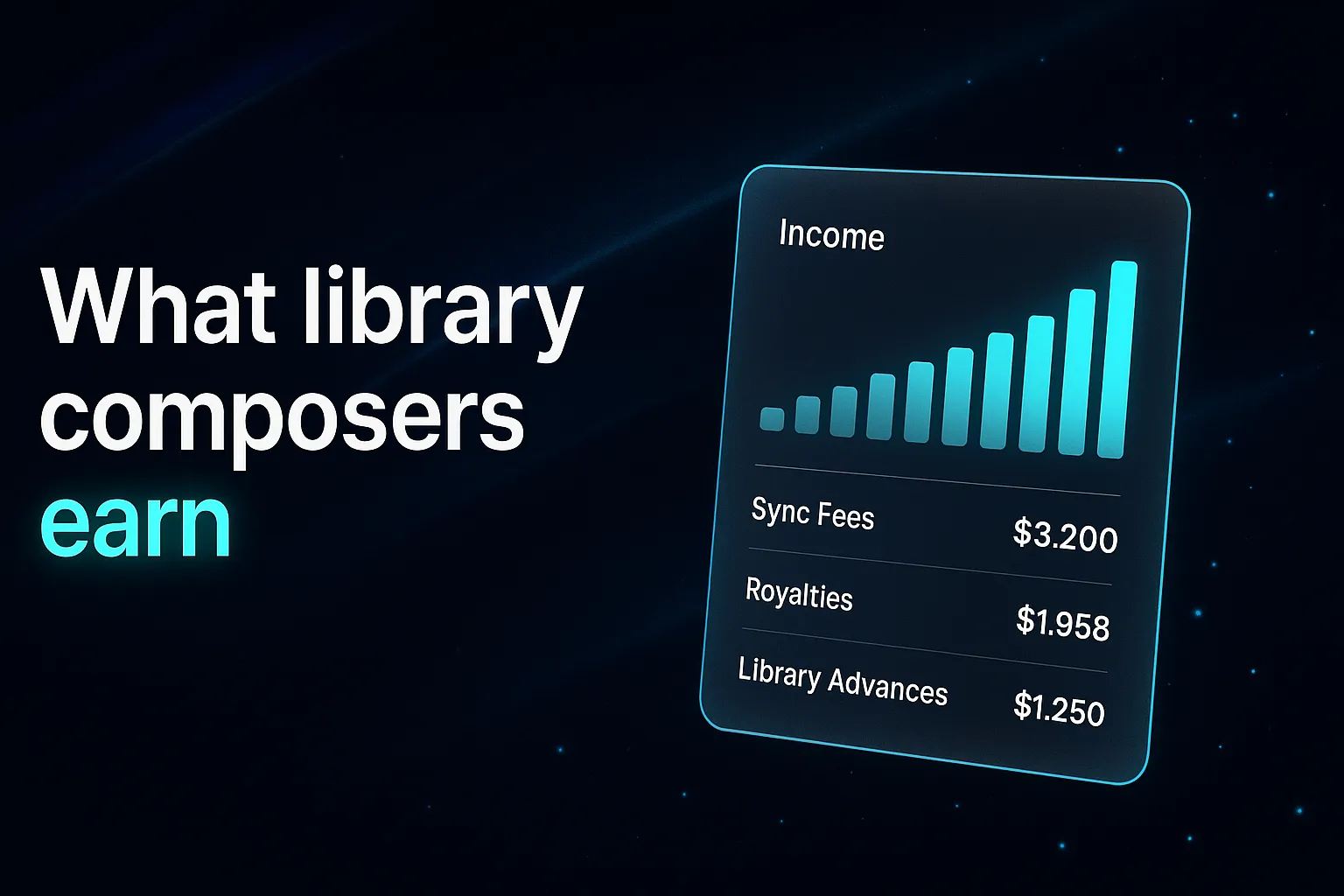 An income chart trending up with sync fees and royalties