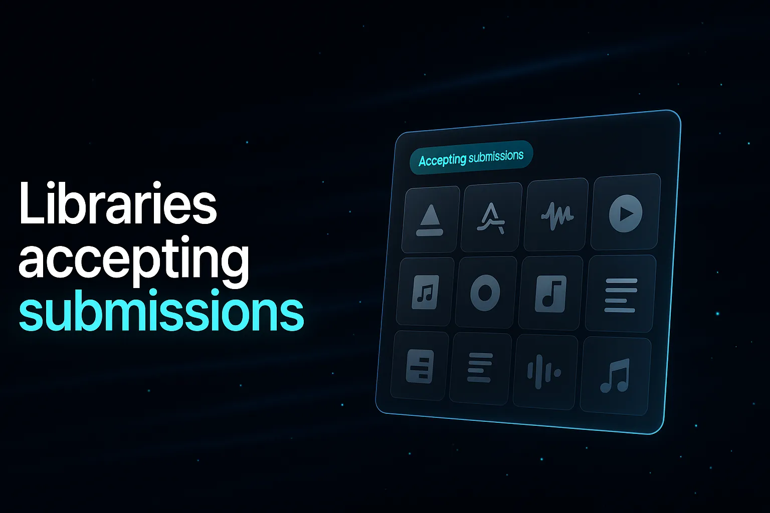 A grid of music library tiles with an Accepting submissions tag