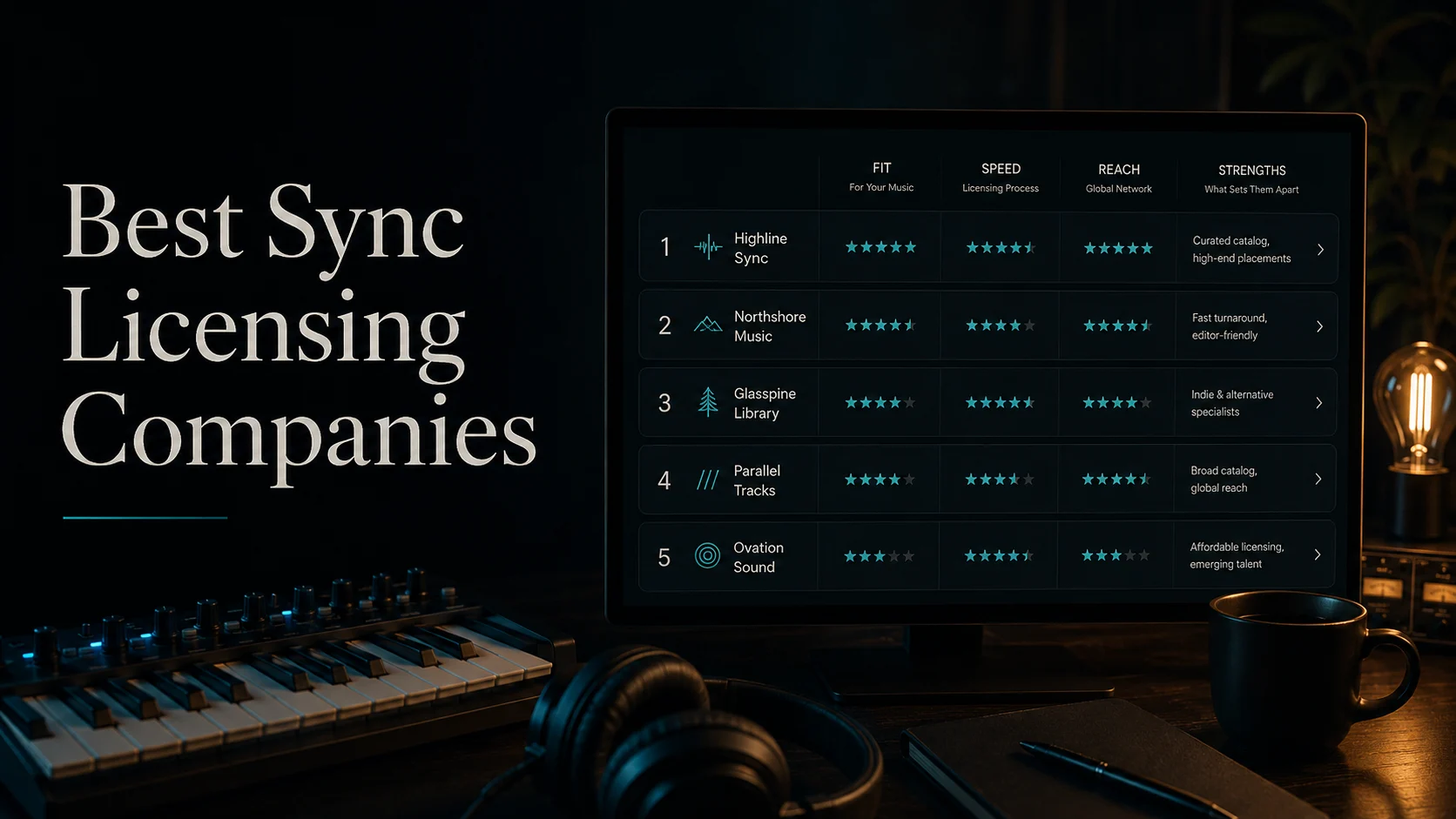 Best sync licensing companies compared in a ranked dashboard