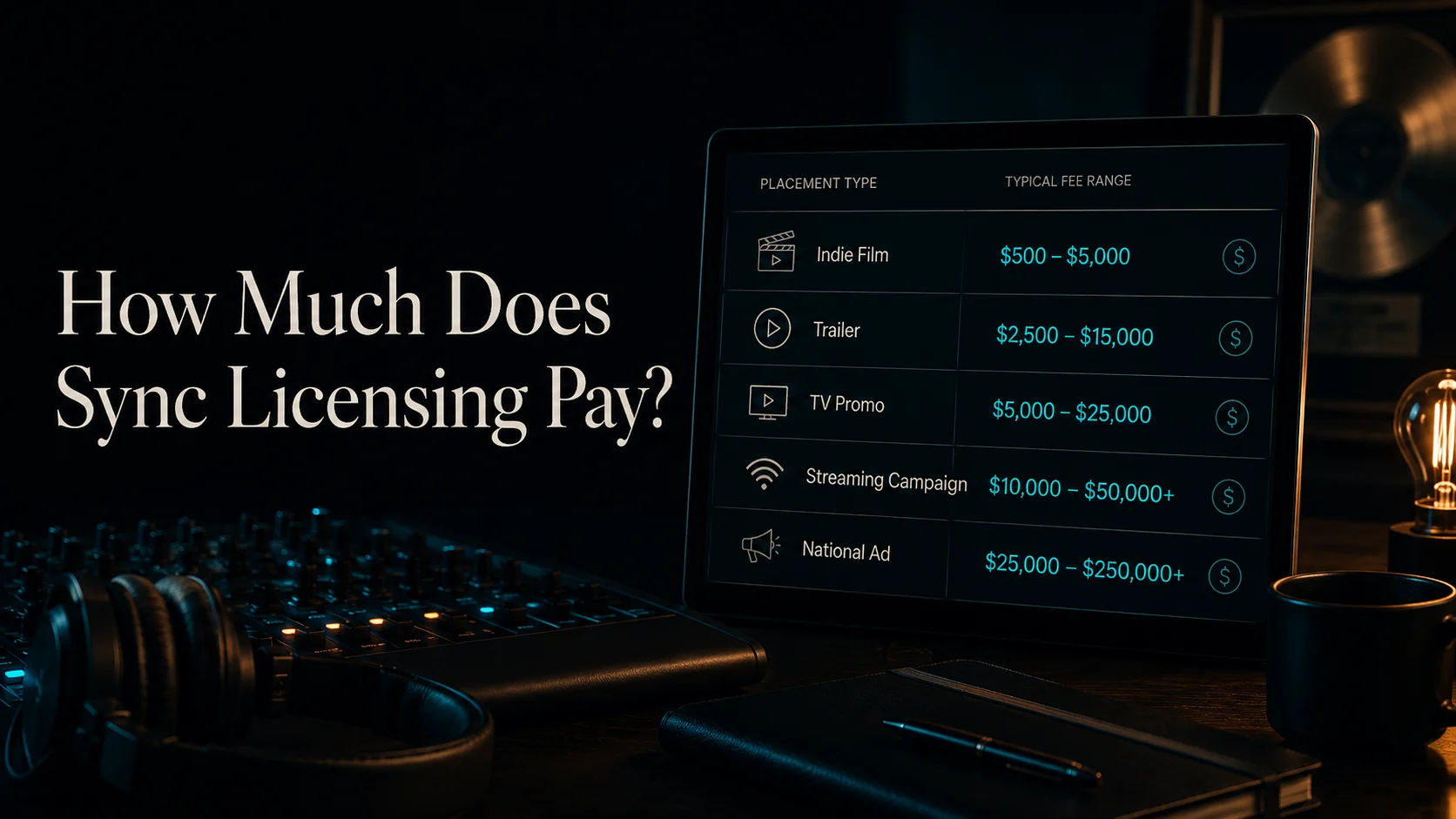 Sync licensing fee ranges by placement type