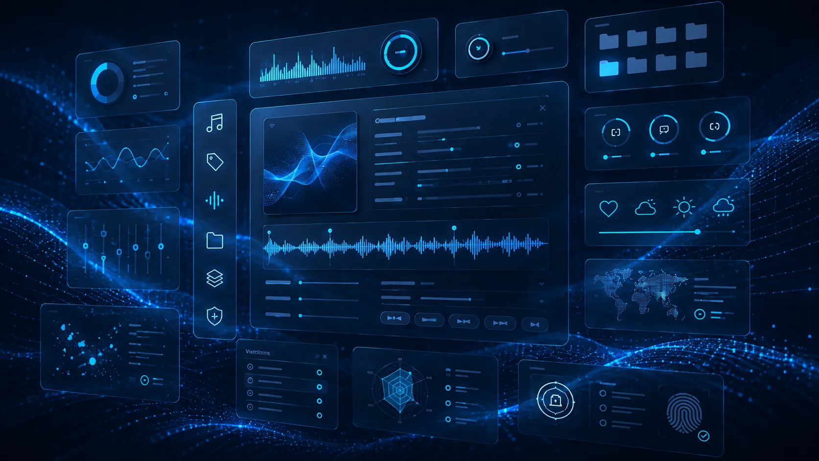 A music metadata interface showing tags, structured fields, alternate versions, and a track waveform